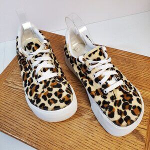 City Snappers Sneakers Women Size 7.5 Leopard Print Fur Chunky Lace Up Comfort
